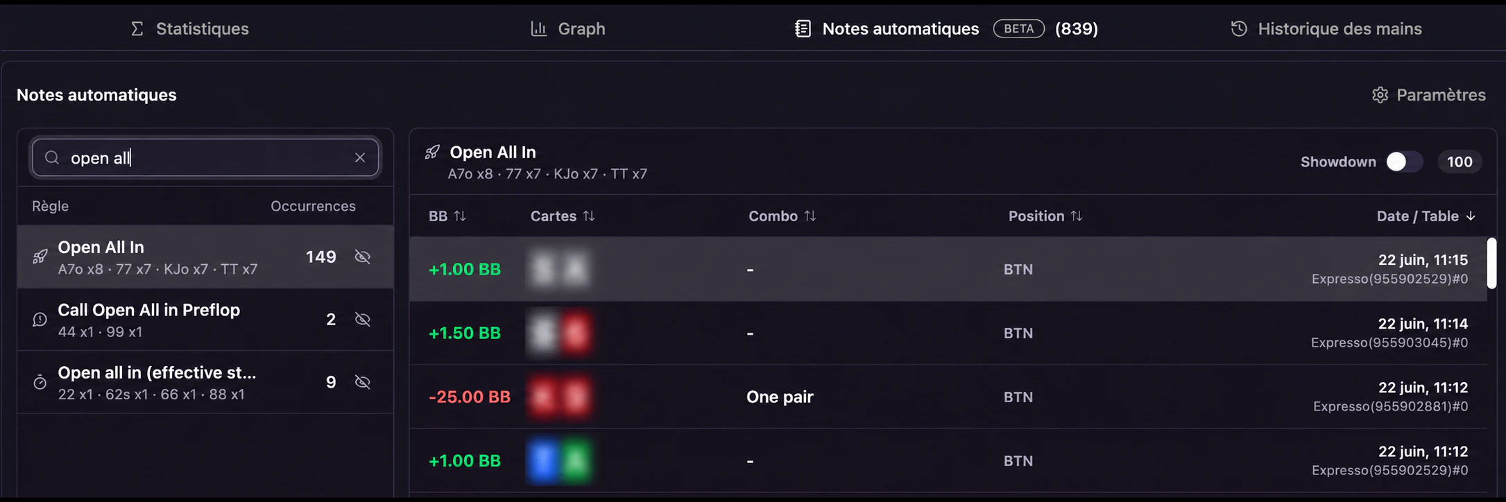 Notes automatiques dans le Tracker et le HUD Poker Fish
